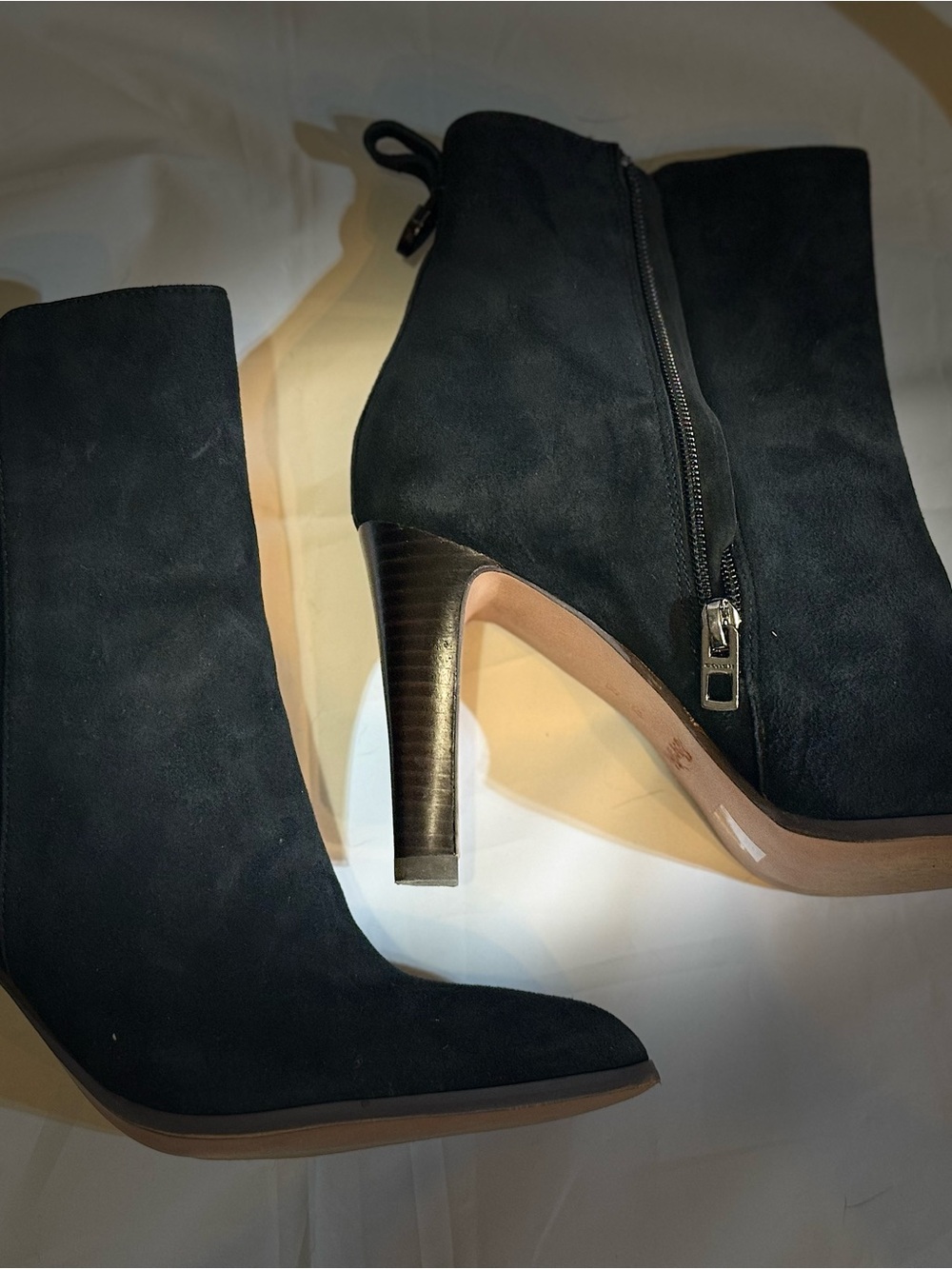 Coach Jemma Ankle Boots Size 9 Black Suede Leather Zip-Up Block Heel Pre-Owned